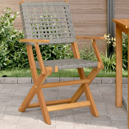 Stylish Grey Acacia Wood & Poly Rattan Garden Chairs Set, 2 Pcs