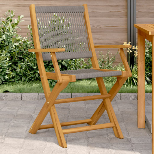 2 Grey Garden Chairs in Solid Acacia Wood & Polypropylene
