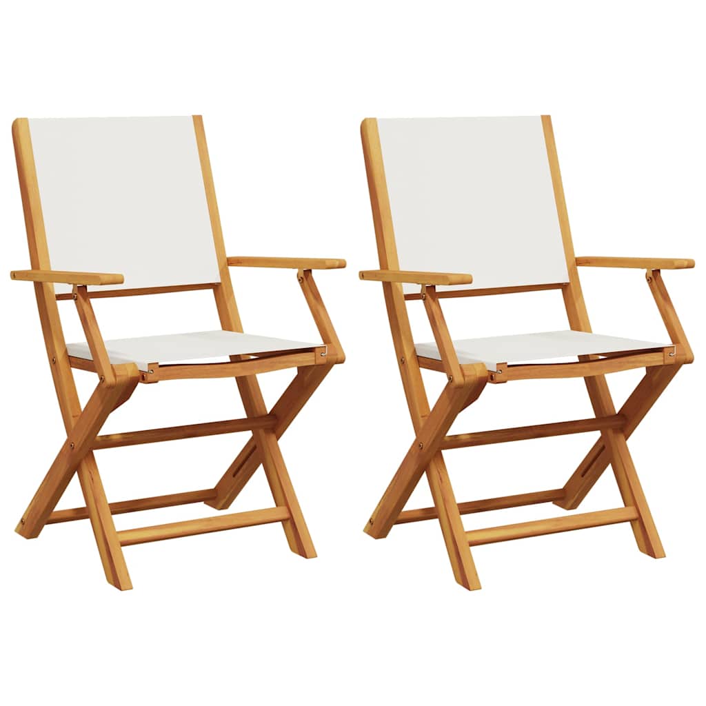 Cream White Acacia Wood Garden Chairs Set of 2 with Fabric