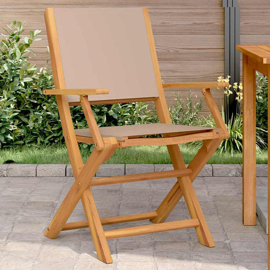 Taupe Acacia Wood & Fabric Garden Chairs, Set of 2