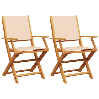 Beige Solid Acacia Wood & Fabric Garden Chairs Set of 2