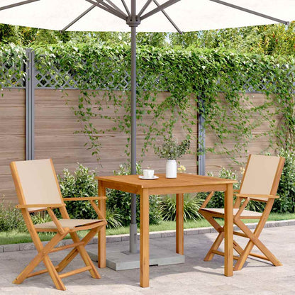 Beige Solid Acacia Wood & Fabric Garden Chairs Set of 2