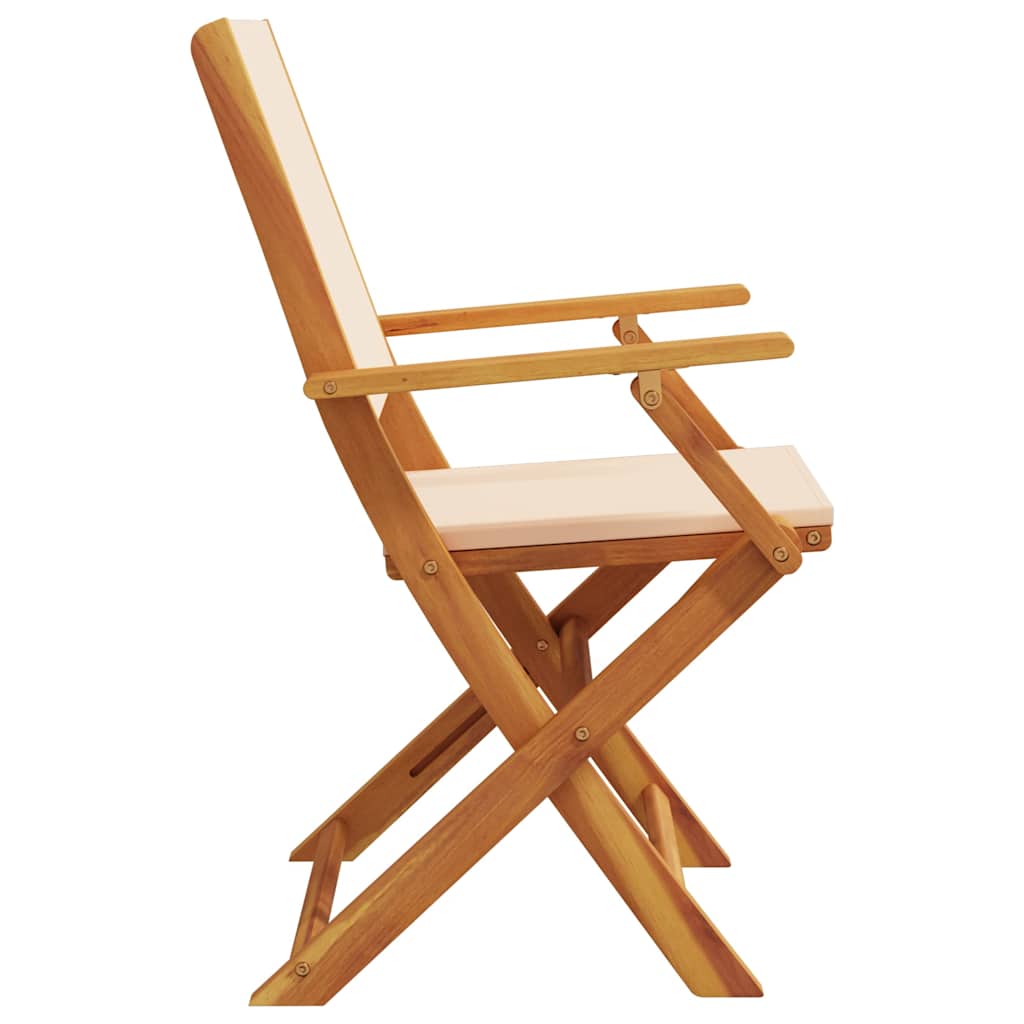 Beige Solid Acacia Wood & Fabric Garden Chairs Set of 2