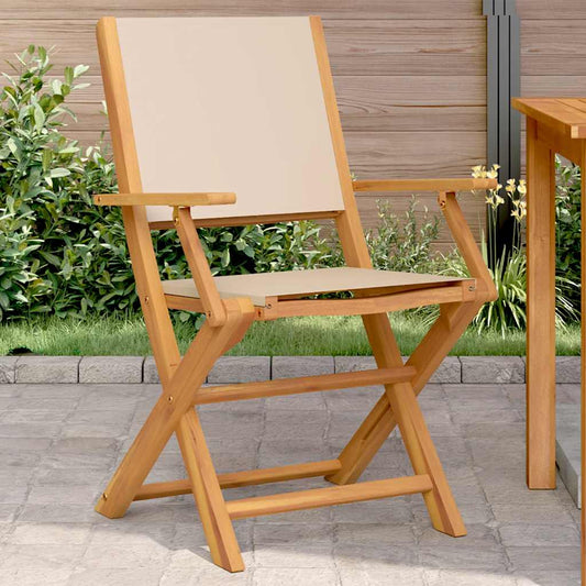 Beige Solid Acacia Wood & Fabric Garden Chairs Set of 2