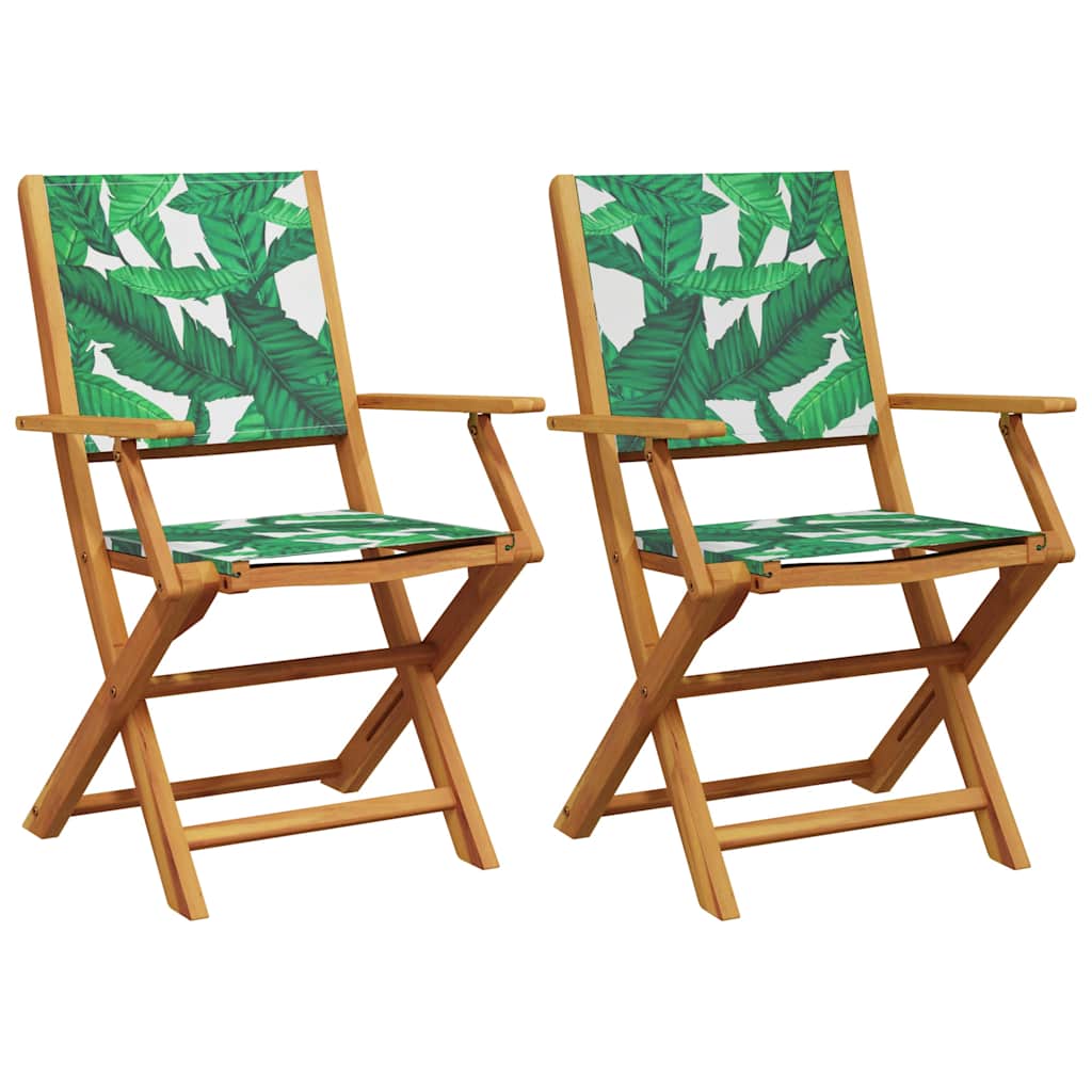 Leaf Pattern Garden Chairs, 2pcs, Solid Acacia Wood & Fabric