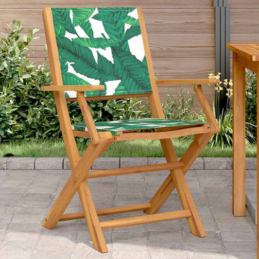 Leaf Pattern Garden Chairs, 2pcs, Solid Acacia Wood & Fabric