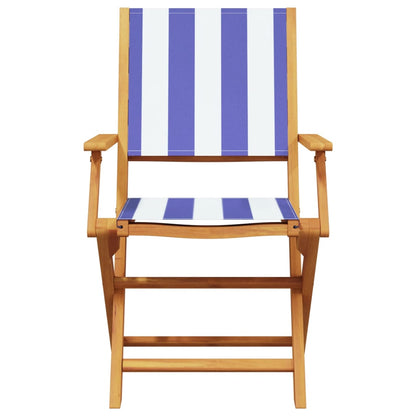 Solid Wood Acacia Garden Chairs 2 pcs - Blue & White Fabric