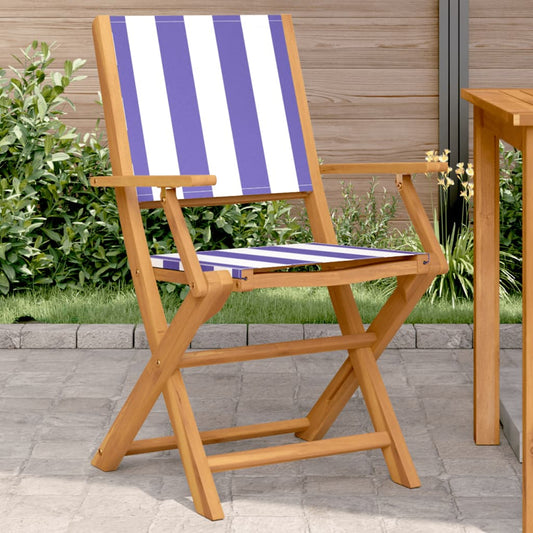 Solid Wood Acacia Garden Chairs 2 pcs - Blue & White Fabric