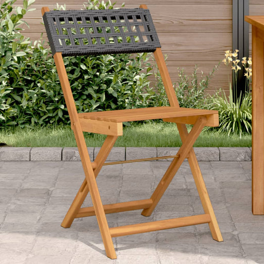 Black Bistro Chairs Set of 2 - Solid Acacia & Poly Rattan