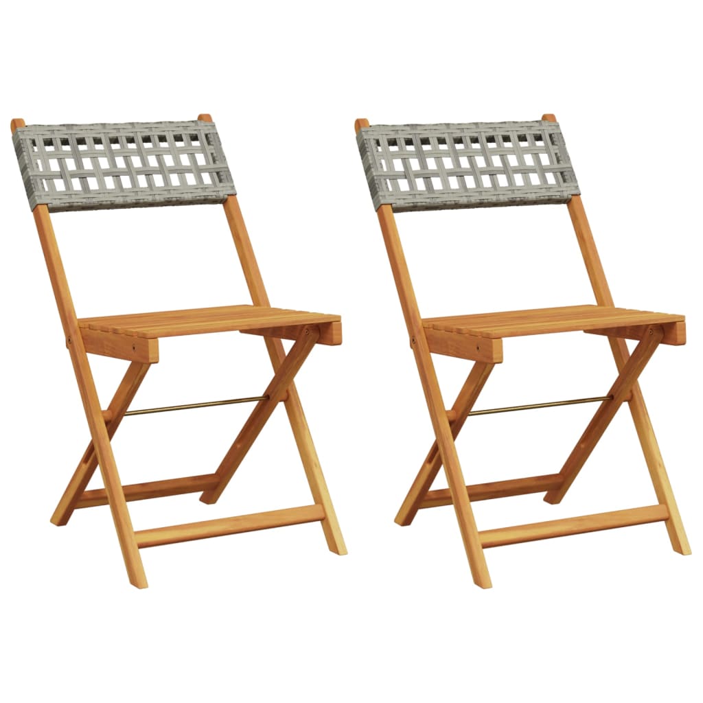 Grey Bistro Chairs Set of 2 - Solid Acacia Wood & Poly Rattan
