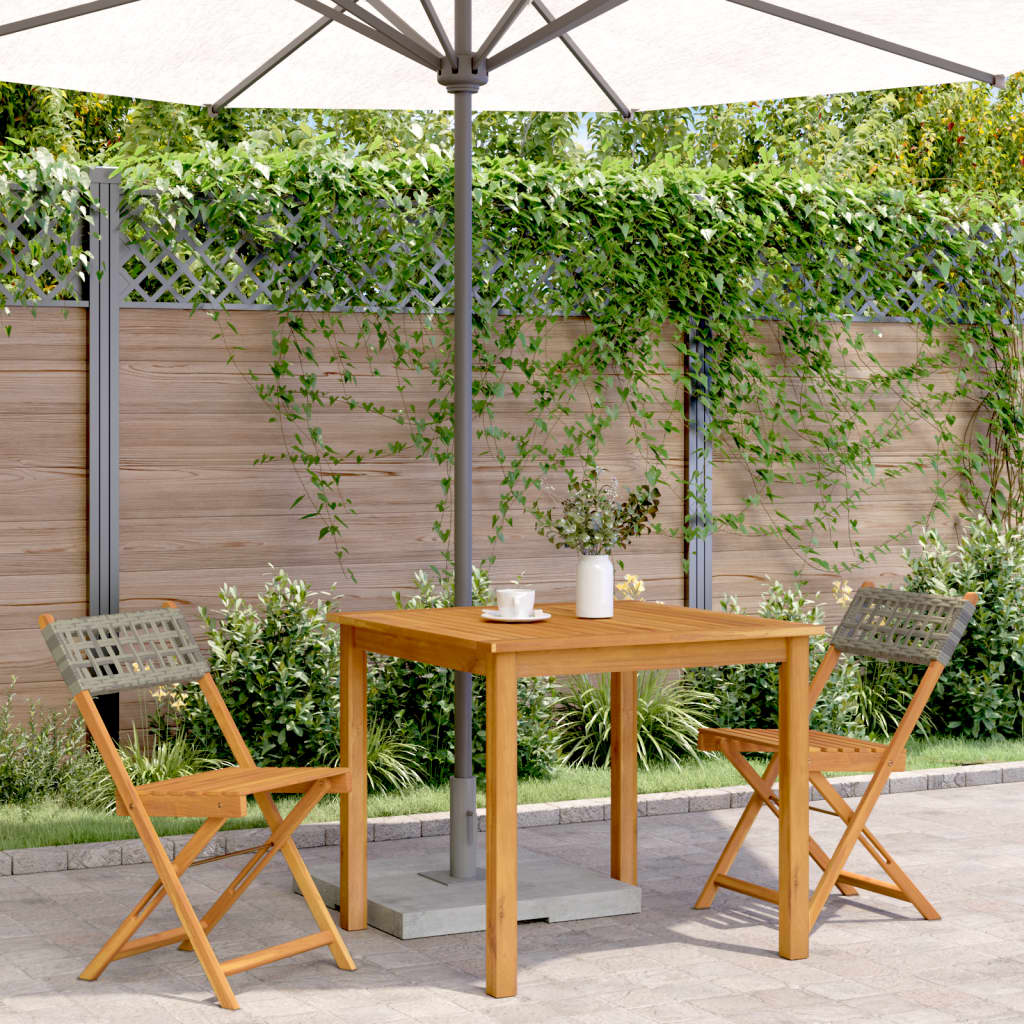 Grey Bistro Chairs Set of 2 - Solid Acacia Wood & Poly Rattan