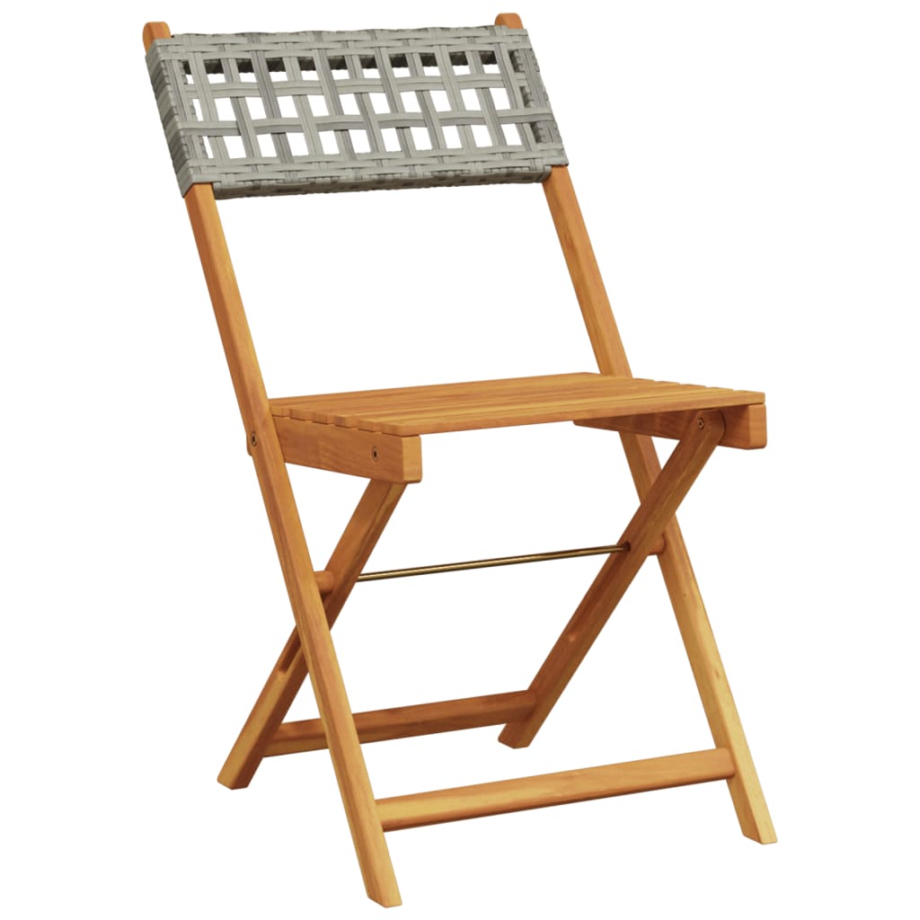 Grey Bistro Chairs Set of 2 - Solid Acacia Wood & Poly Rattan