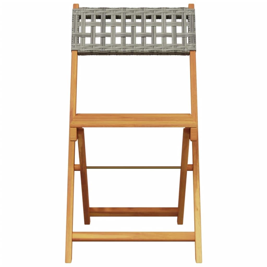 Grey Bistro Chairs Set of 2 - Solid Acacia Wood & Poly Rattan