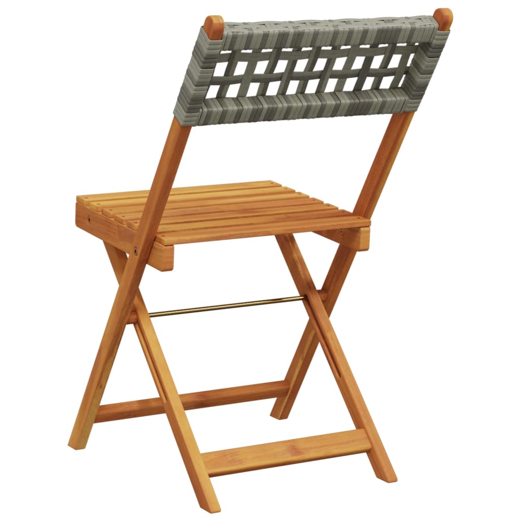 Grey Bistro Chairs Set of 2 - Solid Acacia Wood & Poly Rattan