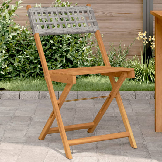 Grey Bistro Chairs Set of 2 - Solid Acacia Wood & Poly Rattan