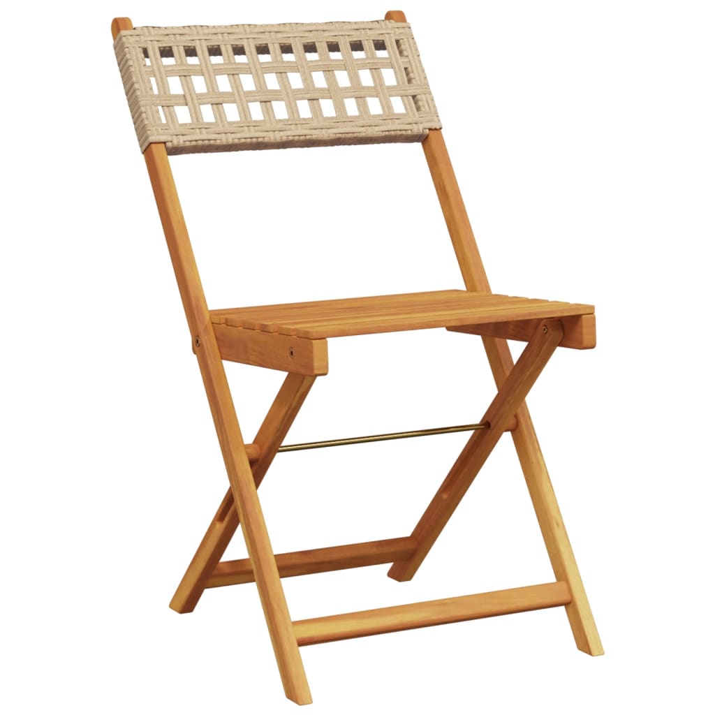 Beige Bistro Chairs Set of 2 - Solid Wood Acacia & Poly Rattan