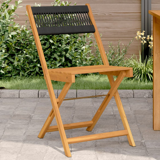 Black Solid Wood & Rope Bistro Chairs, 2pcs Acacia Dining Set