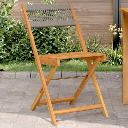 2-Piece Grey Bistro Chairs - Acacia Wood & Rope Design