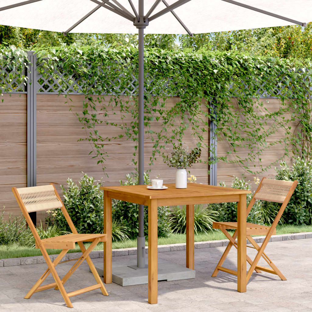 Beige Bistro Chairs 2 PCS - Acacia Wood & Rope Design