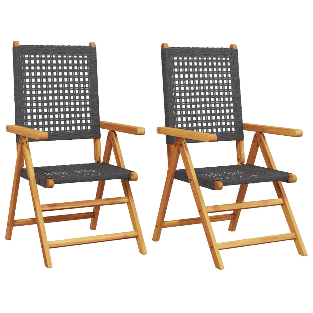 Black Acacia & Rattan Garden Chairs, 2 Pcs - Solid Wood Design