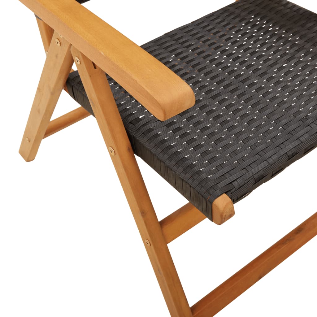 Black Acacia & Rattan Garden Chairs, 2 Pcs - Solid Wood Design