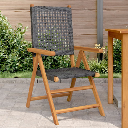 Black Acacia & Rattan Garden Chairs, 2 Pcs - Solid Wood Design