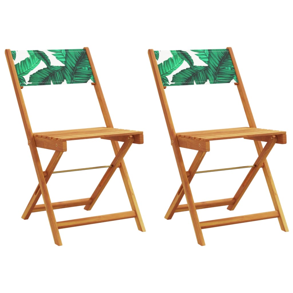 Leaf Pattern Bistro Chairs 2pc Set, Acacia Wood & Fabric