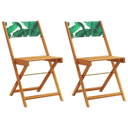 Leaf Pattern Bistro Chairs 2pc Set, Acacia Wood & Fabric