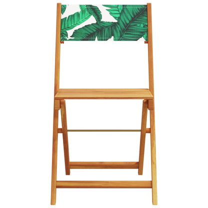 Leaf Pattern Bistro Chairs 2pc Set, Acacia Wood & Fabric