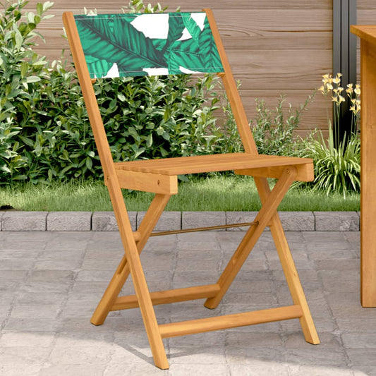 Leaf Pattern Bistro Chairs 2pc Set, Acacia Wood & Fabric
