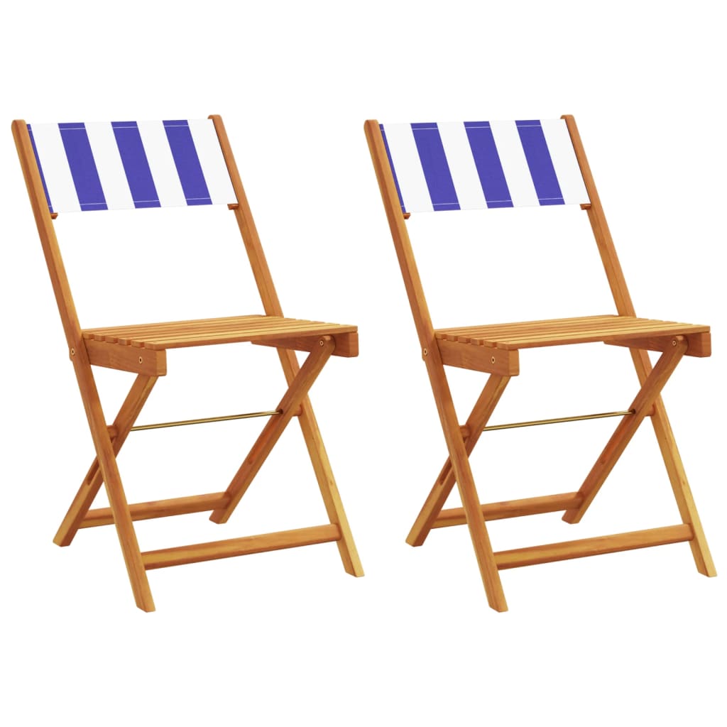 Elegant Pair of Blue & White Bistro Chairs - Solid Acacia Wood