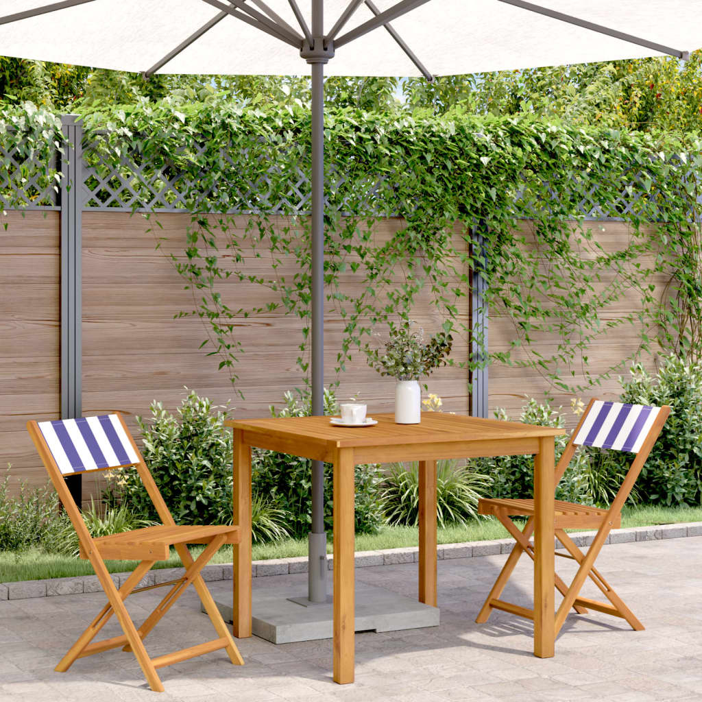 Elegant Pair of Blue & White Bistro Chairs - Solid Acacia Wood