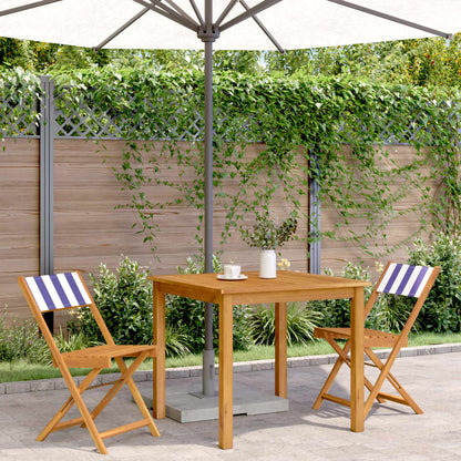 Elegant Pair of Blue & White Bistro Chairs - Solid Acacia Wood