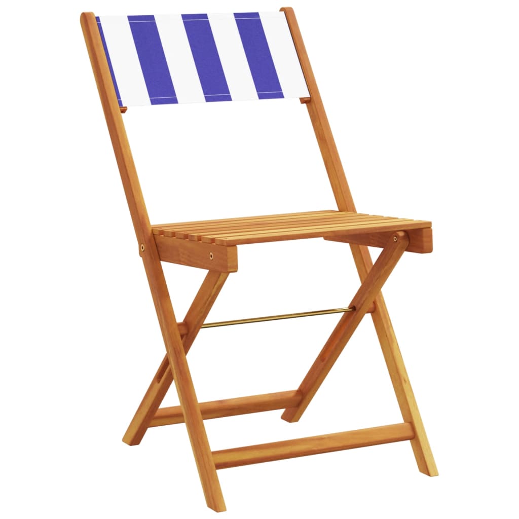 Elegant Pair of Blue & White Bistro Chairs - Solid Acacia Wood