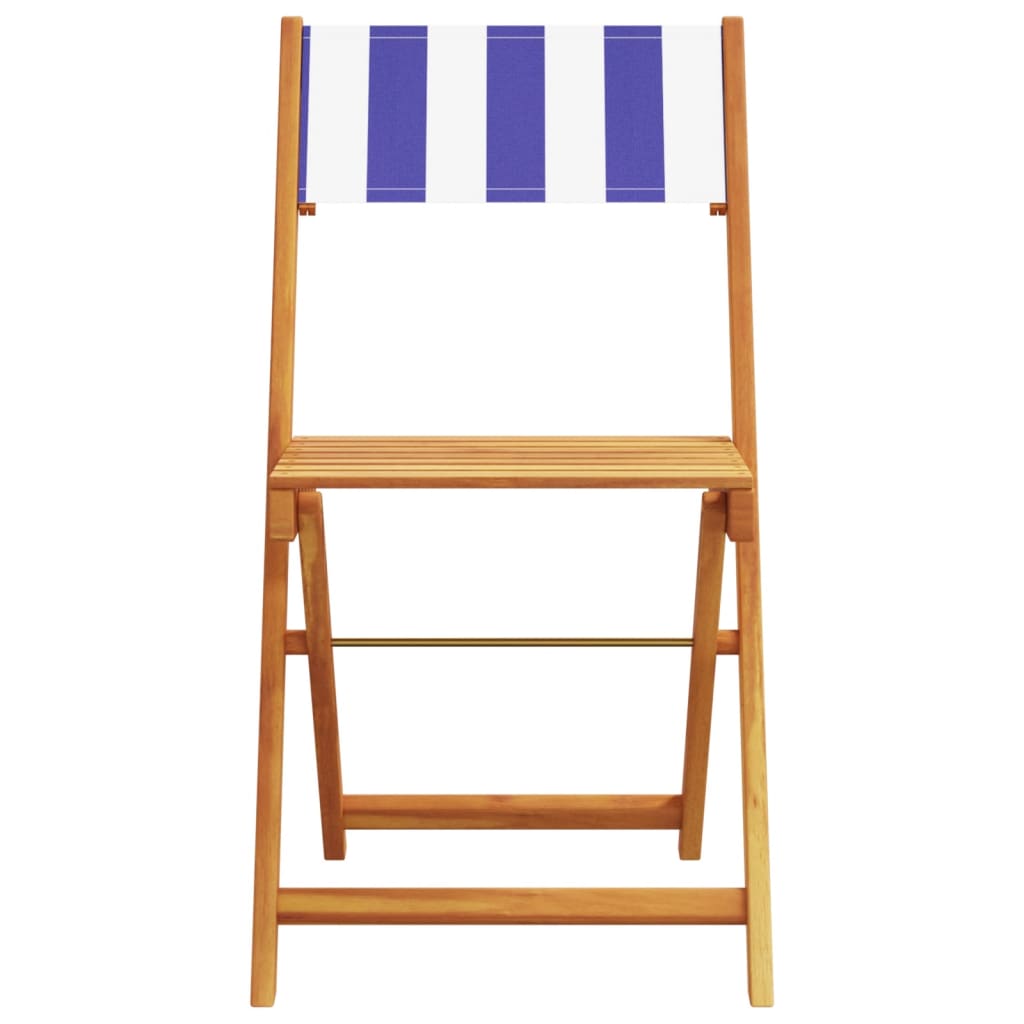 Elegant Pair of Blue & White Bistro Chairs - Solid Acacia Wood