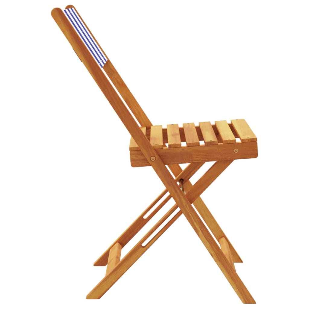 Elegant Pair of Blue & White Bistro Chairs - Solid Acacia Wood