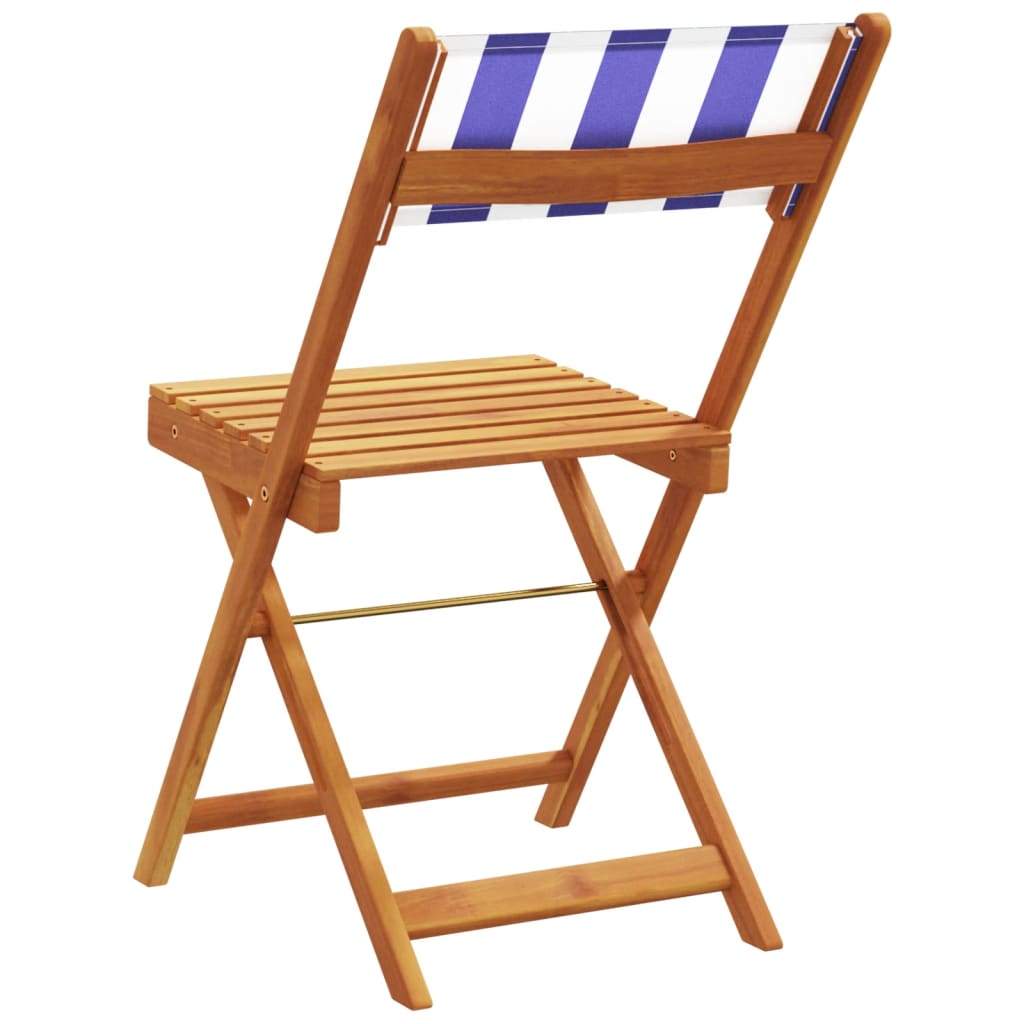 Elegant Pair of Blue & White Bistro Chairs - Solid Acacia Wood