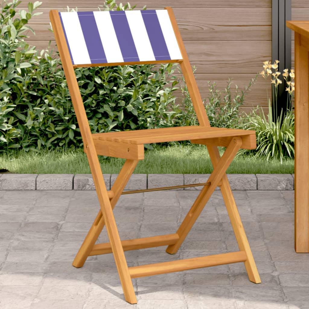 Elegant Pair of Blue & White Bistro Chairs - Solid Acacia Wood