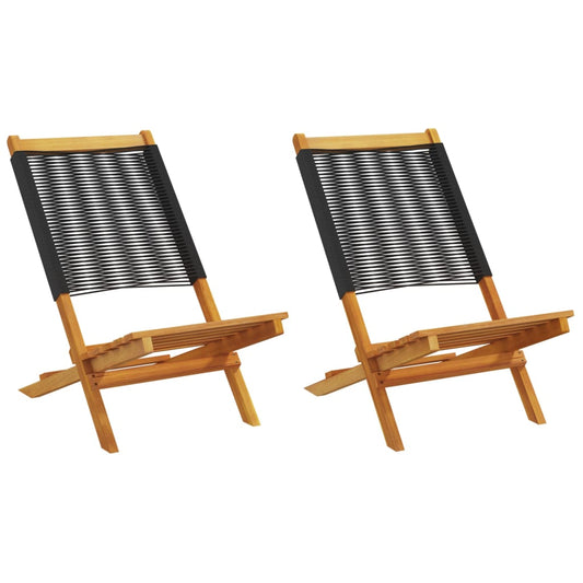 Black Garden Chairs 2 pcs - Solid Acacia Wood & Polypropylene