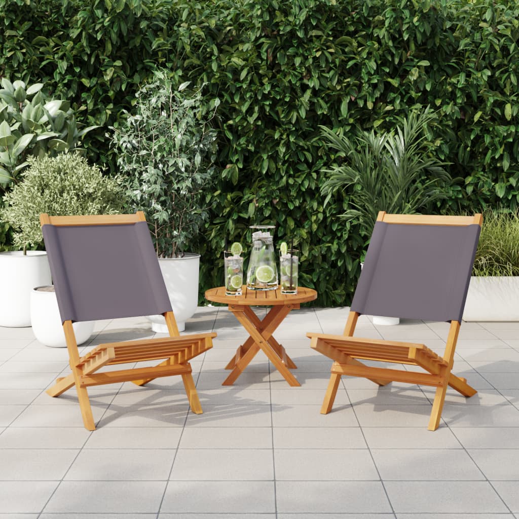 Anthracite Acacia Wood & Fabric Garden Chairs Set, 2 pcs