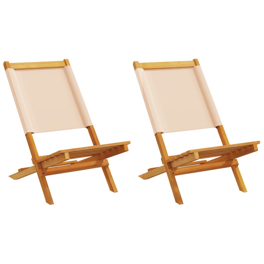 Beige Acacia Wood & Fabric Garden Chairs Set of 2