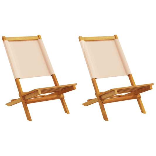 Beige Acacia Wood & Fabric Garden Chairs Set of 2