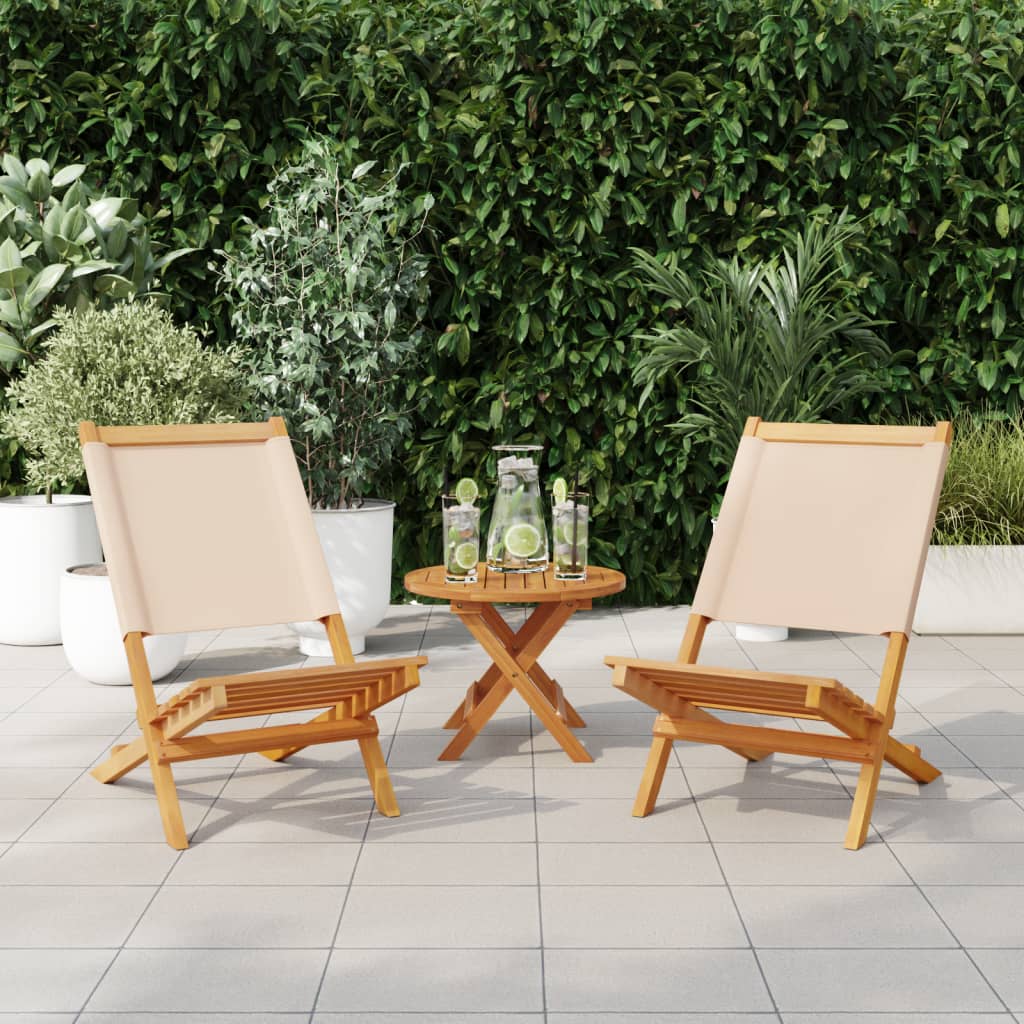 Beige Acacia Wood & Fabric Garden Chairs Set of 2