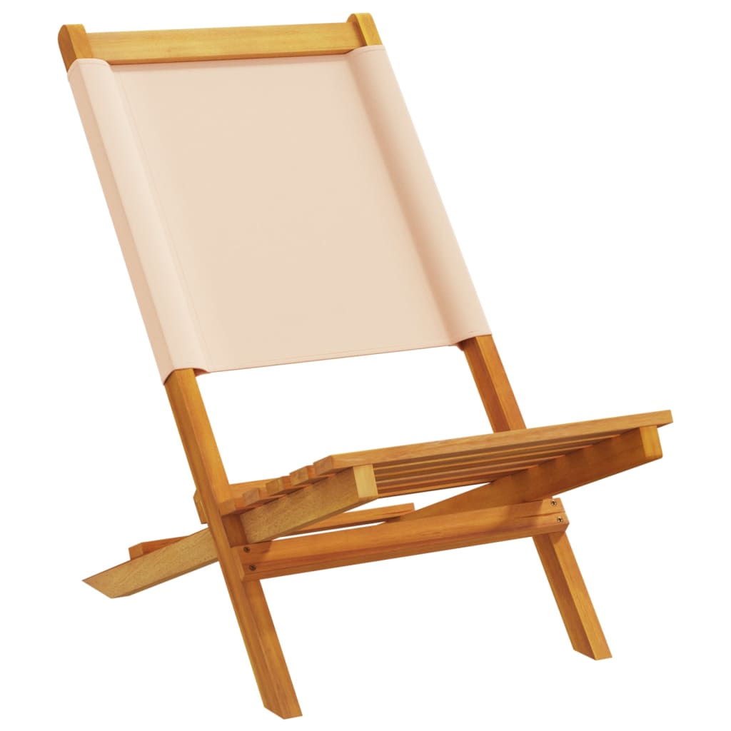 Beige Acacia Wood & Fabric Garden Chairs Set of 2