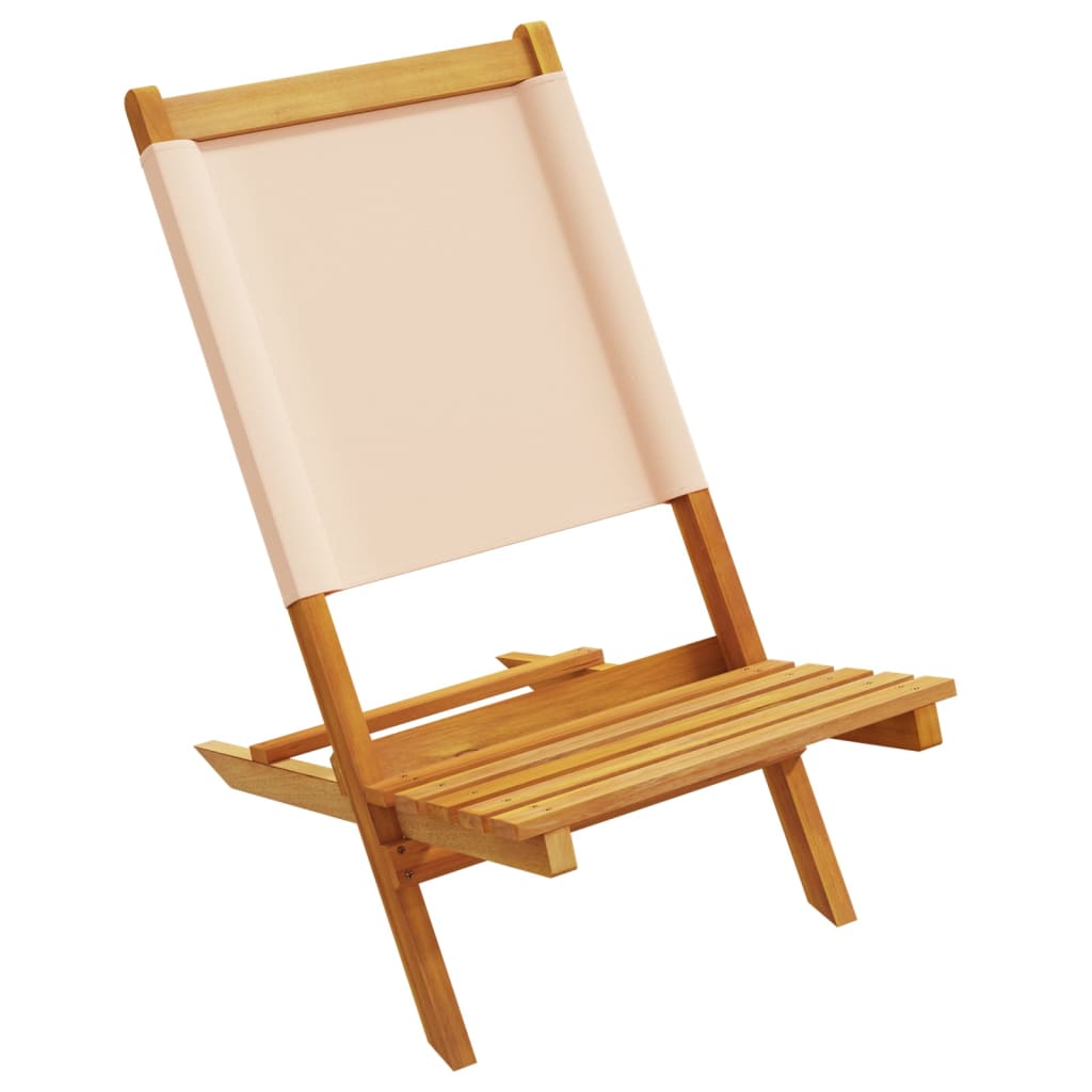 Beige Acacia Wood & Fabric Garden Chairs Set of 2