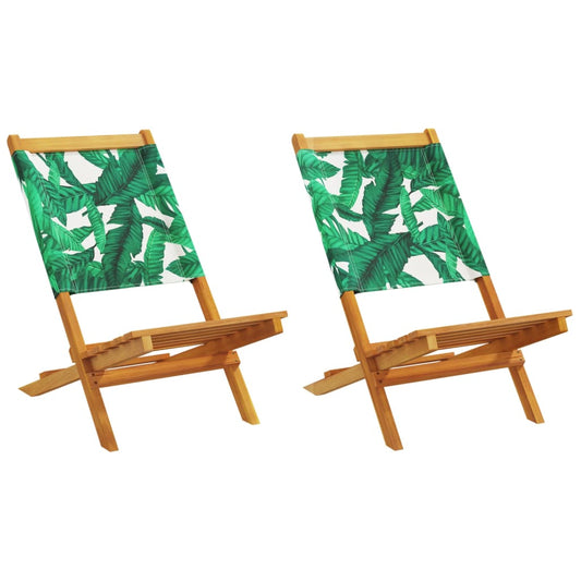 Leaf Pattern Garden Chairs Set, Solid Acacia Wood & Fabric, 2 Pcs