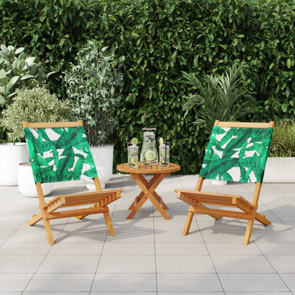 Leaf Pattern Garden Chairs Set, Solid Acacia Wood & Fabric, 2 Pcs