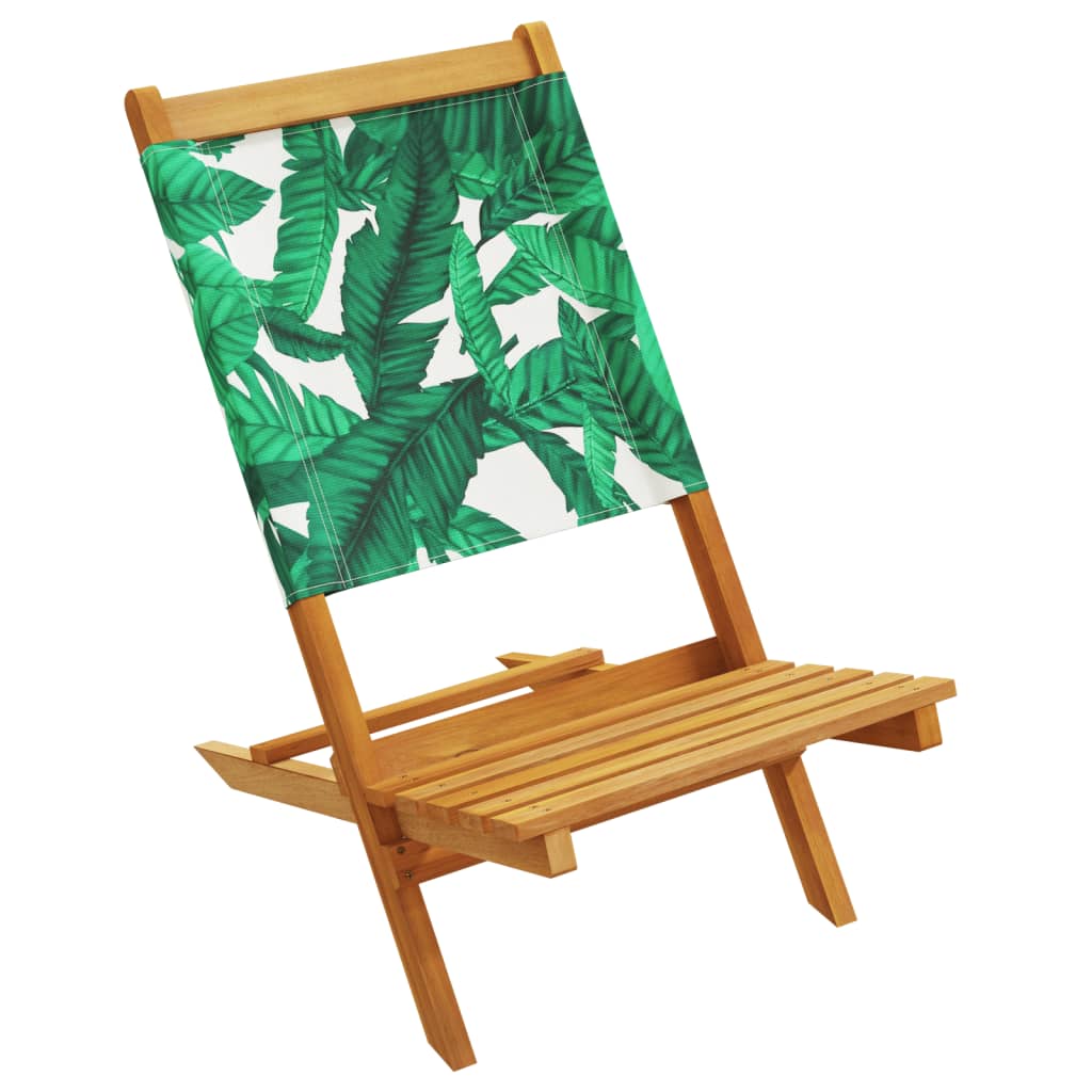 Leaf Pattern Garden Chairs Set, Solid Acacia Wood & Fabric, 2 Pcs