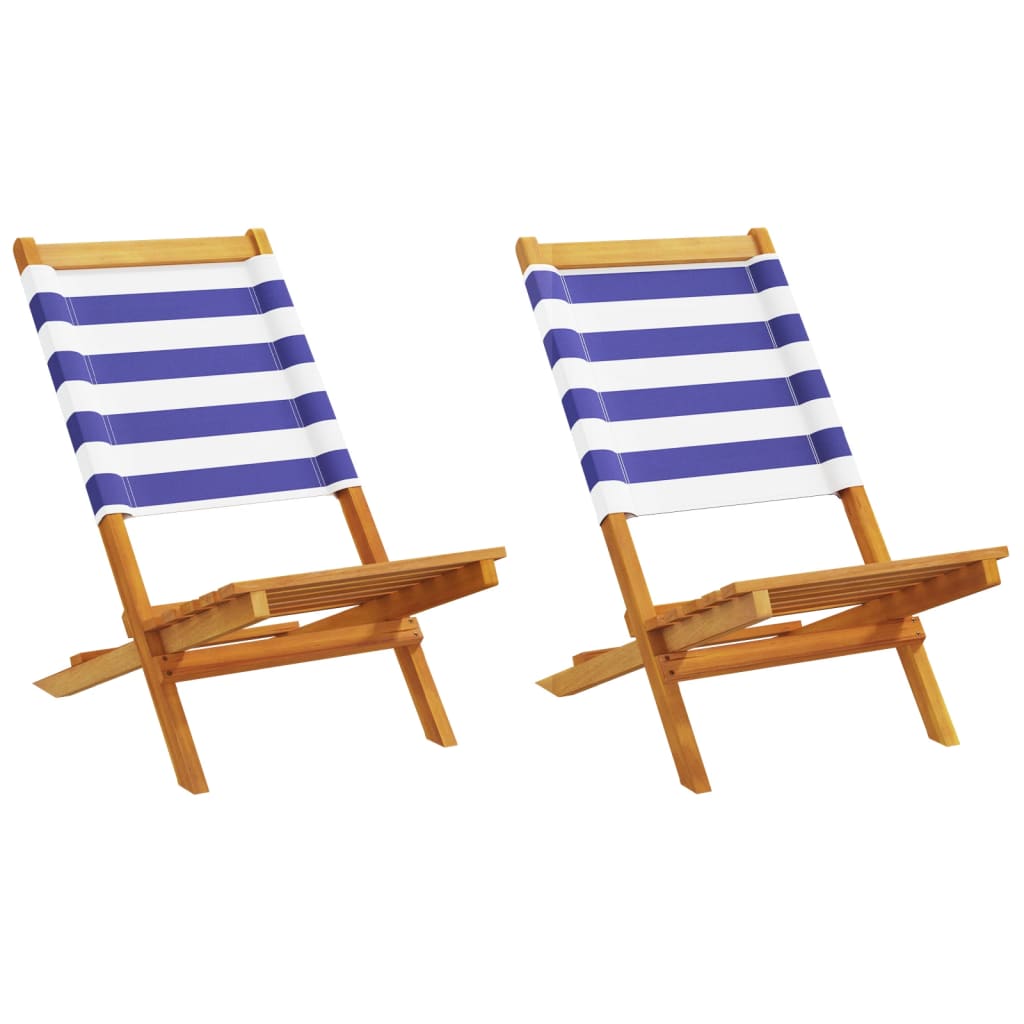 Solid Wood Acacia & Fabric Garden Chairs 2 pcs - Blue/White