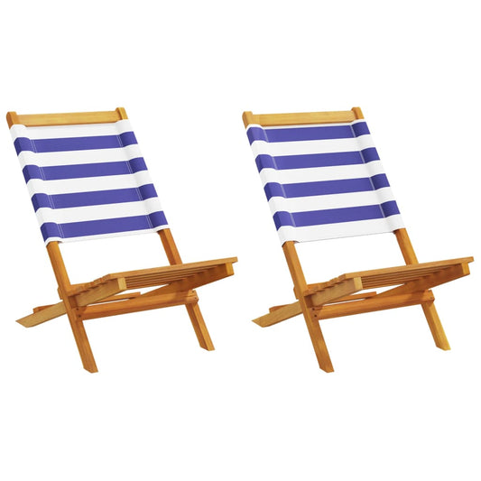 Solid Wood Acacia & Fabric Garden Chairs 2 pcs - Blue/White
